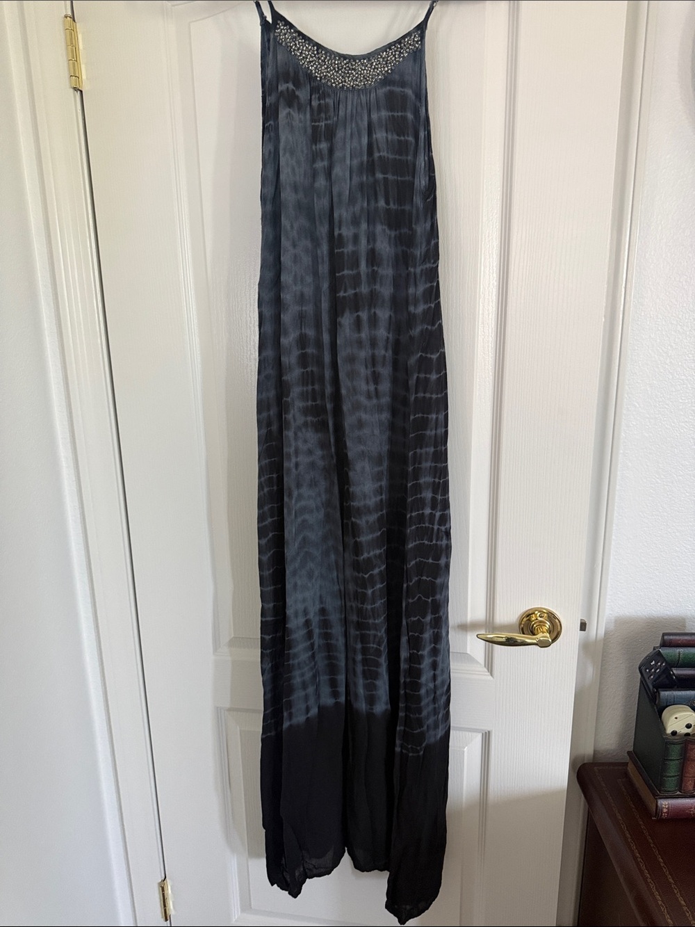 Boho Me Blur and Black Tie-Dye Maxi Dress with Beaded Neckline